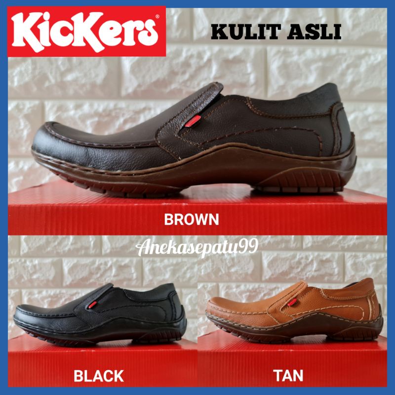 SEPATU PANTOPEL PRIA KICKERS SLIP ON KULIT ASLI / SEPATU KERJA PRIA FORMAL ASLI KULIT / SEPATU PANTOFEL COWOK RESMI BISNISMAN / SEPATU WEDDING PERNIKAHAN