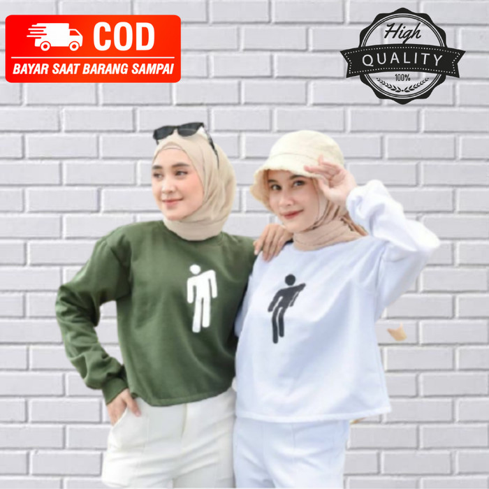 Sweater wanita crawneck wanita Hoodie Wanita/Pria BILLY CROP - Putih