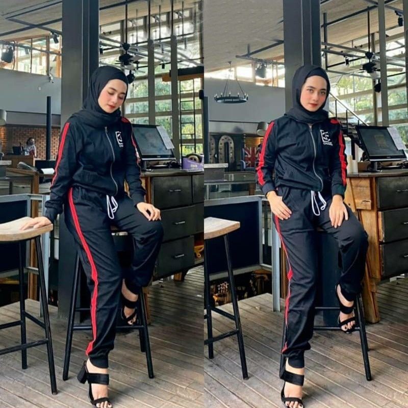 set baju olahraga wanita muslimah syari kekinian stelan baju kaos training lengan panjang murah