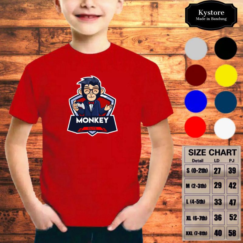 Kaos Anak Laki-laki Motif Monkey Cute Combad 30s - S,M,L,XL,XXL
