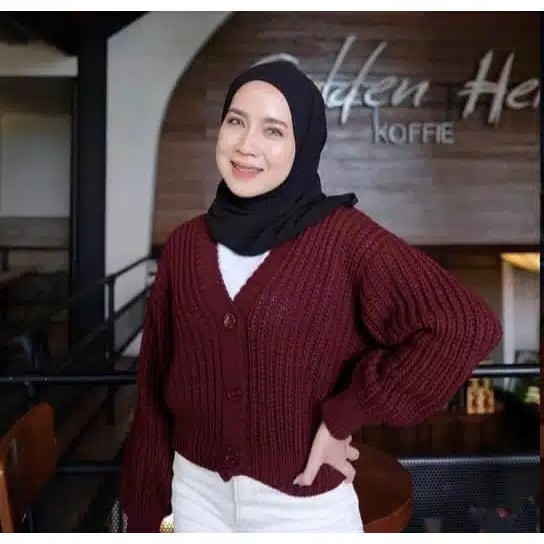 ARSY CARDY / CROP CARDY WANITA / Cardigan Crop / Cardy Rajut / Outer Wanita / Cardigan Rajut Wanita-MAROON