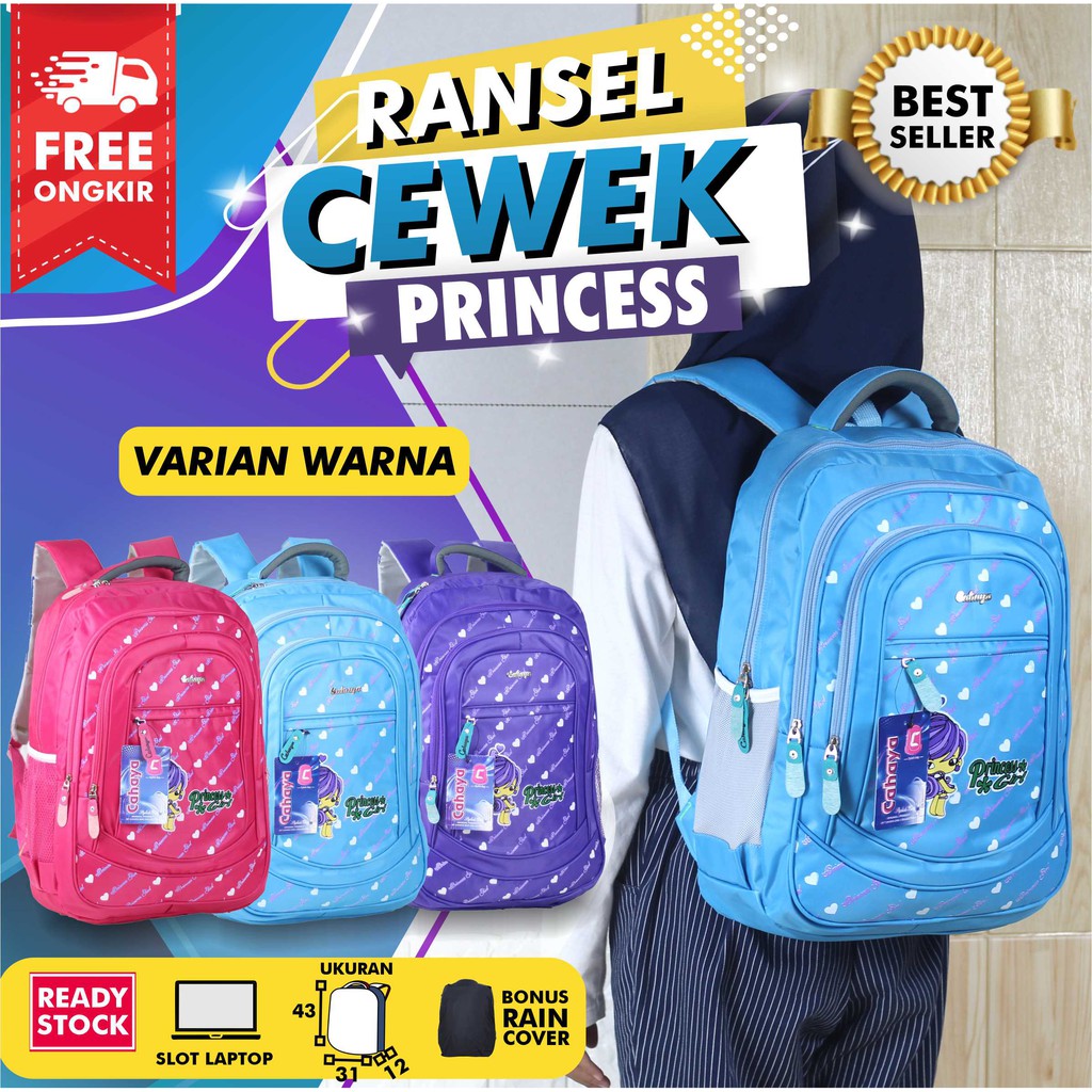 Tas Ransel Anak Perempuan BONUS Pensil Botol Minum Cahaya Princess Tas Ngaji Cewek Les Sekolah Sore TPA TPQ Sekolah Minggu Tas Gendong SD SMP Perempuan Ransel Cewek Multifungsi Berkualitas Awet Berkualitas