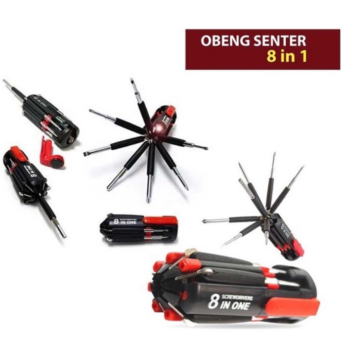 Set Obeng 8 in 1 Multifungsi / Obeng + Senter Lampu Led Perkakas Screwdrivers Travel / Obeng Set 8 in 1 Lengkap Lampu Led