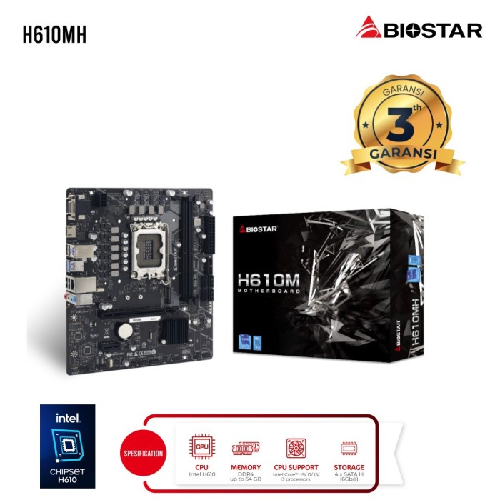 Motherboard BIOSTAR H610MH Intel H610 LGA 1700 DDR4 Micro ATX