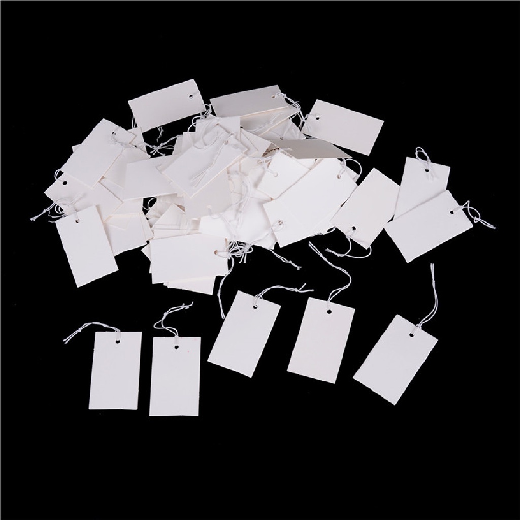 Aatrillioncatalpa 100Pcs Label Harga Bahan Kertas Warna Putih Dengan Tali Elastis 5x3cm