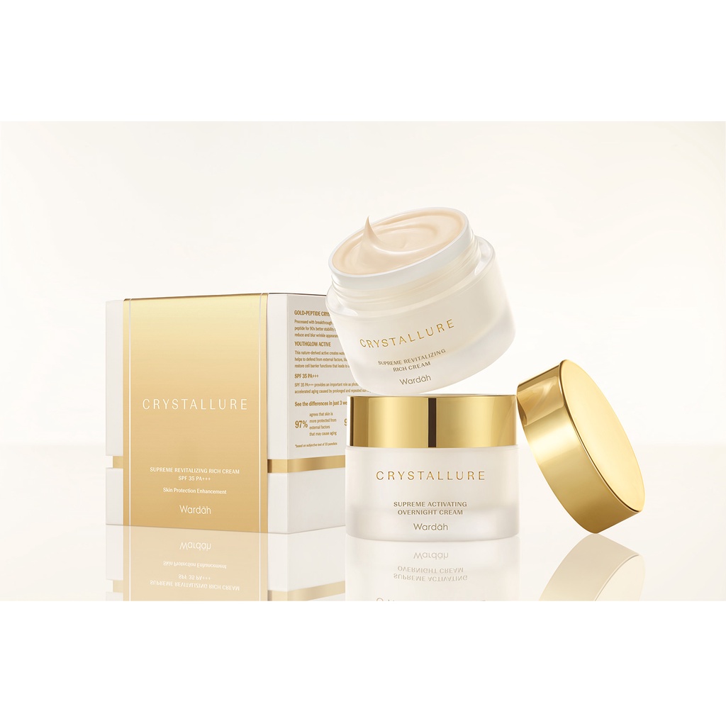 CREAM Wardah CRYSTALLURE Supreme 50 gr - Revitalizing Rich SPF 35 (Day Cream) / Activating Overnight (Night Cream) / Hydra Gel - Mousturizer Pelembab Wajah - Advanced Crystalure Cristallure Cristalure Krim Siang Malam Pagi