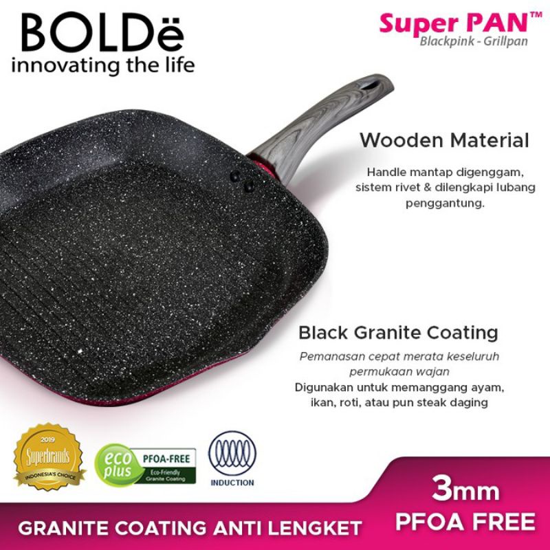 Super GRILL PAN 28 cm Granite Blackpink Series Original BOLDe