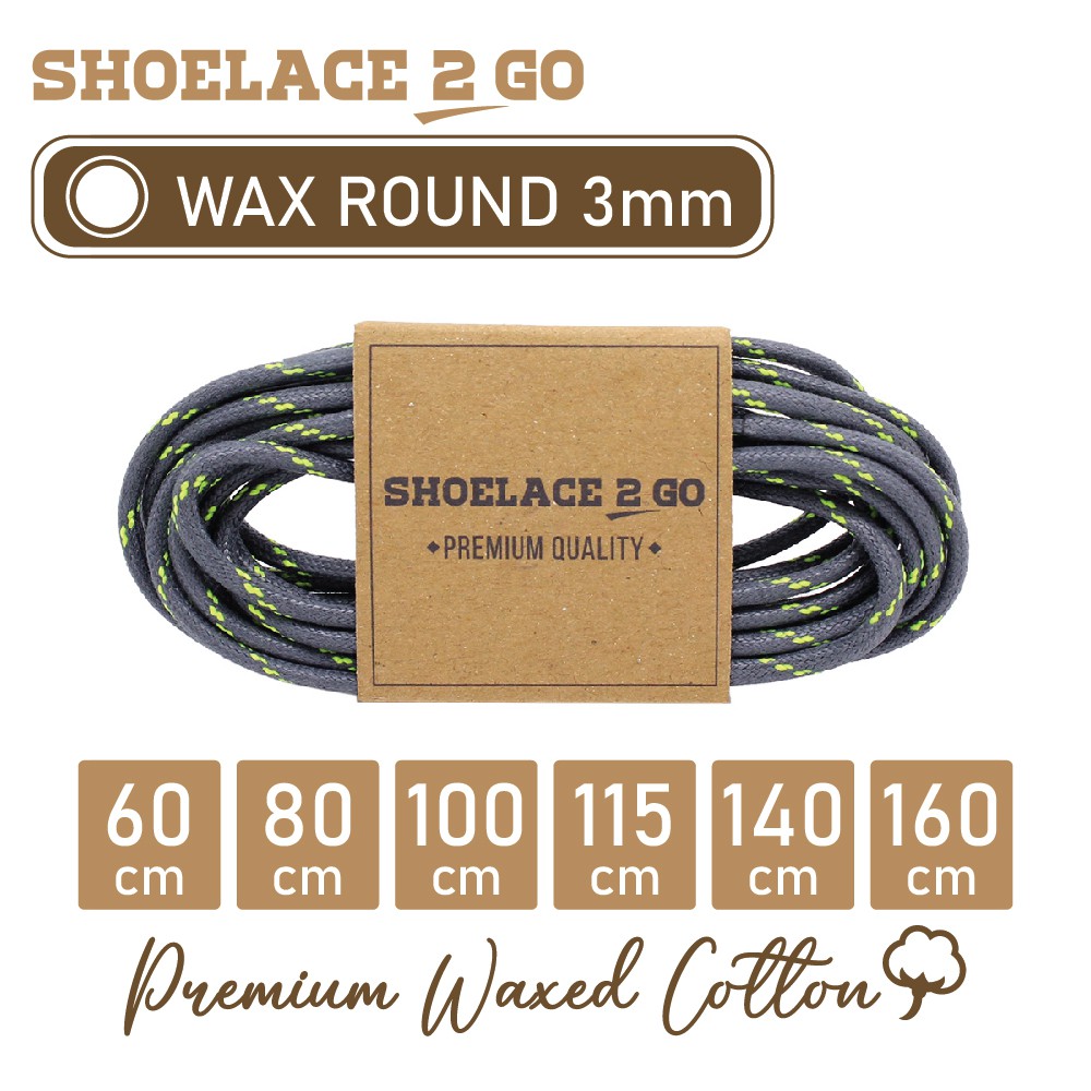 SHOELACE 2 GO PREMIUM TALI SEPATU LILIN WAX BULAT ROUND - WR3 - M3 - GREY &amp; LIME STRIPE - 3MM