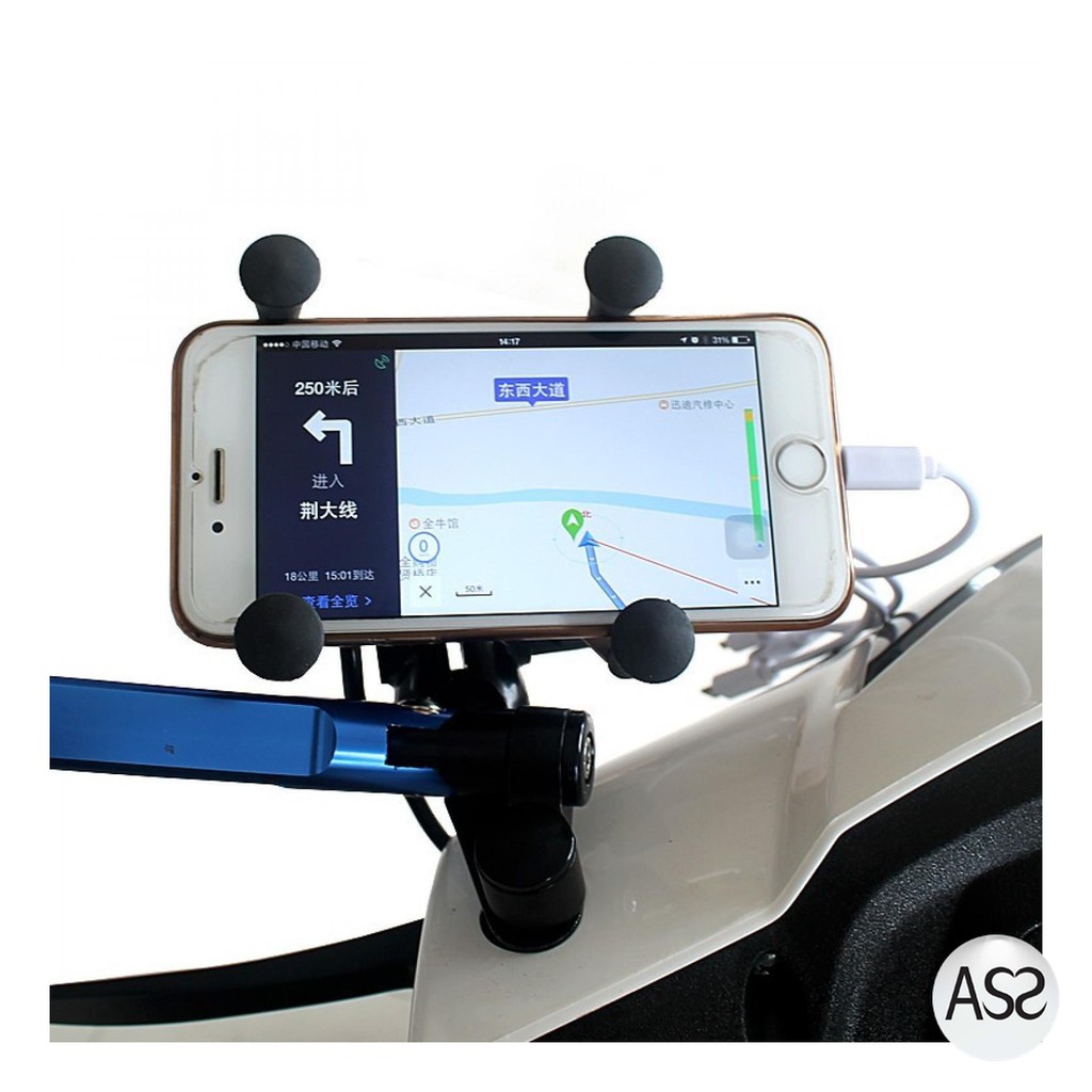 ASS Shop - X-Grip Holder Motor Smartphone dengan USB 12V 2A - 006