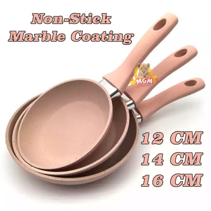 Telur Frypan Mini 14CM Warna pastel Gagang Marble Coating