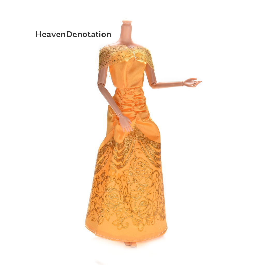 1pc Dress Pernikahan Handmade Warna Kuning Ukuran 22cm / 8.66 Inch Untuk Boneka Barbie