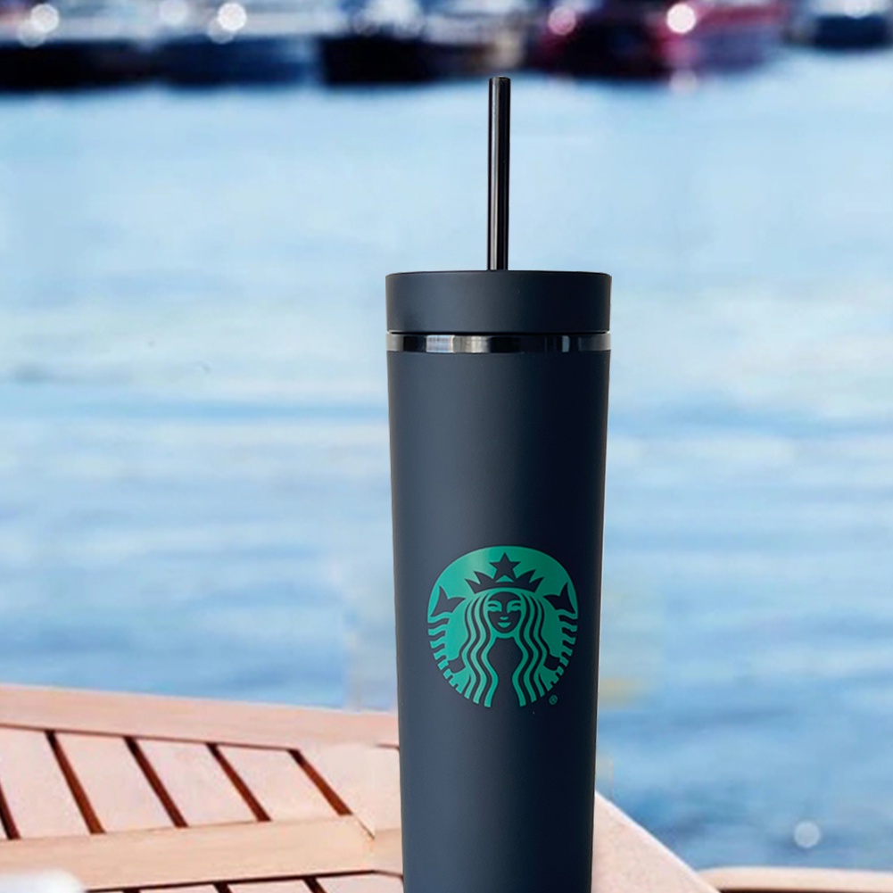 ღ Kopi Amerika Straw Cup Double-Layer Stainless Steel Mug Tahan Karat Sederhana Fashion Es Kopi Mug Dapat Digunakan Kembali bisnis Botol Air untuk Teman Hadiah