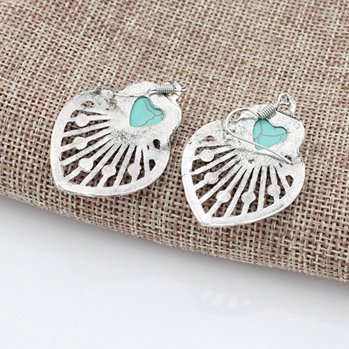 Hu Hu Hu Hu Hu Alat Bantu Pasang Kacamata♡ Anting Kait Gantung Desain Daun Hollow Hias Turquoise Gaya Bohemian Untuk Wanita