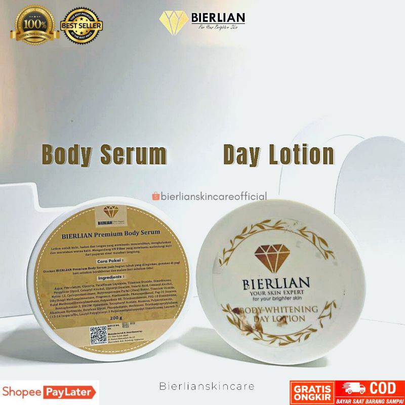 Bierlian premium body serum dan bierlian body whitening day lotion