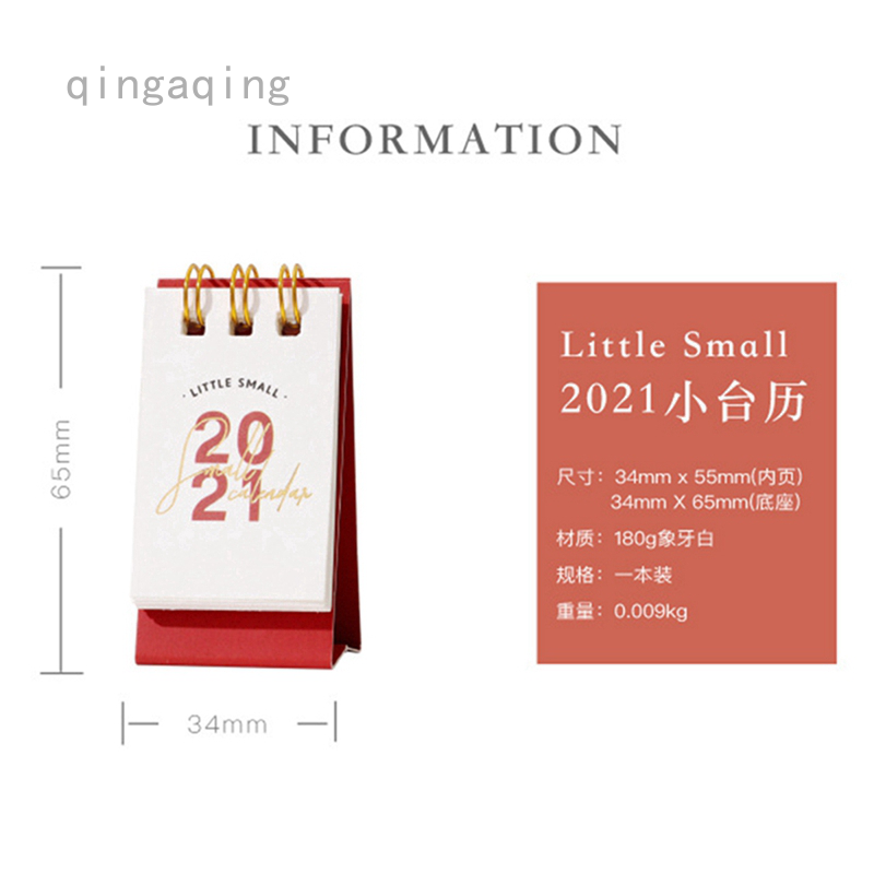 Qingqing Kalender Meja Tahun  2021  Mini Simple Kreatif 