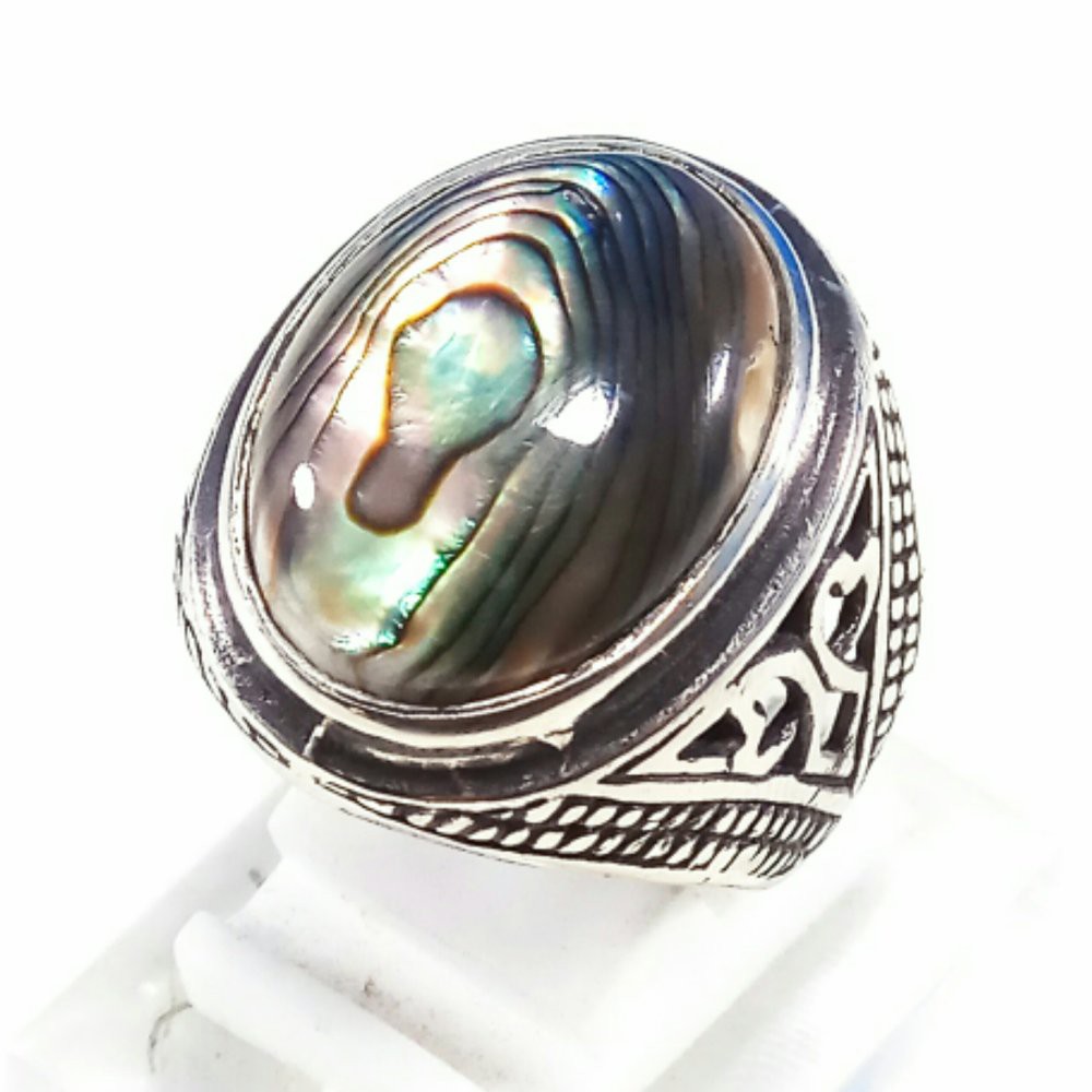 CINCIN BATU AKIK NATURAL ABALONE SHELL RAINBOW PALING MURAH TERMURAH