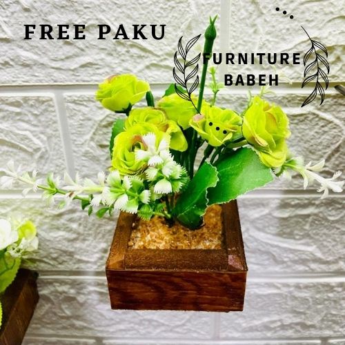 FURNITURE HIASAN RANGKAIAN BUNGA MAWAR MINI SET POT TEMPEL DINDING BUNGA PLASTIK ARTIFISIAL HIASAN DINDING , HIASAN POJOK RUANGAN HIASAN MEJA