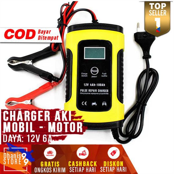 Charger Aki Charge Cas Accu Mobil Motor Battery 12V 6A Portable Murah