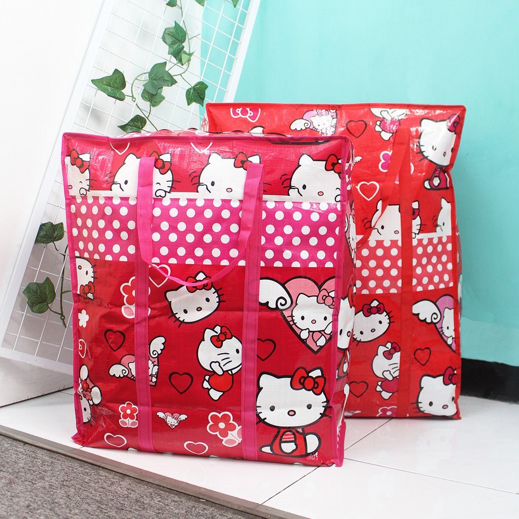 (TGS Olshop) - TravelBag Tas Baju Bahan Plastik Tas Karung Ukuran Jumbo Hello Kitty Tas Karung Serbaguna Murah