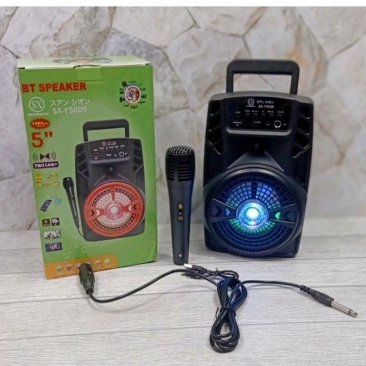 (COD) Speaker Bluetooth Karaoke SX-Y5008 / SX-Y5009  UK 5" Inch Free Mic