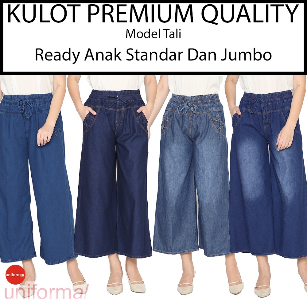 CELANA KULOT JEANS WANITA DEWASA / CLANA ANAK REMAJA TANGGUNG UMUR 8-20 TAHUN CEWEK / KULOT STANDAR JUMBO TALI DEPAN PINGGANG KARET