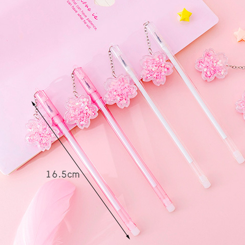 Korean Creative Cherry Blossom Pendant Gel Pen Cute Girl Black Signature Pen Black 0.38mm Black Ink