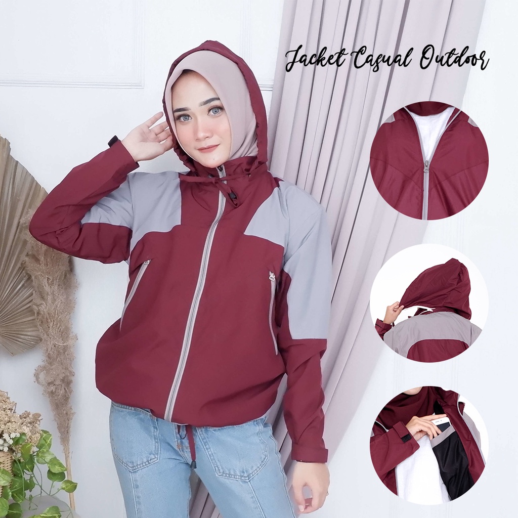 Justrue Jaket Gunung Wanita Waterproof Marun