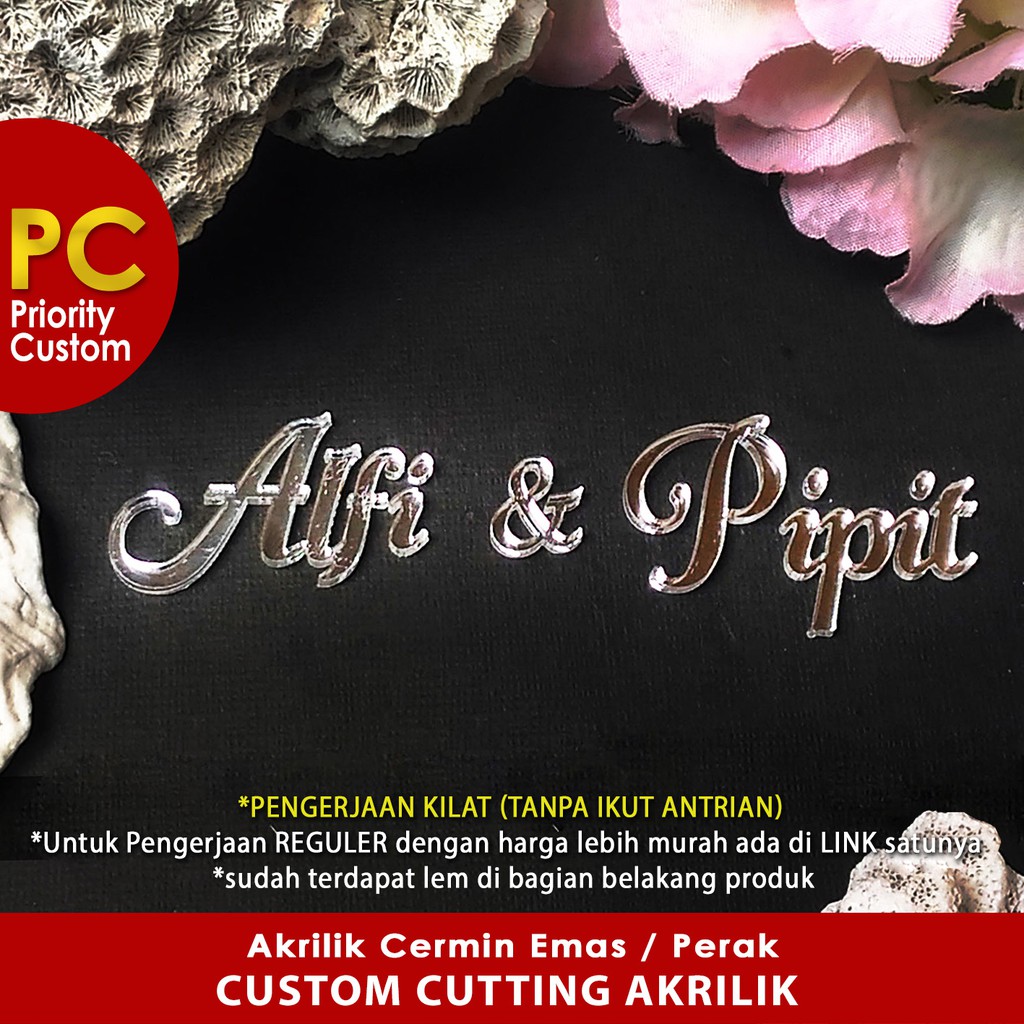 PC EXPRESS PO Nama Tanggal Nominal CUSTOM Akrilik Cermin Emas / Perak Dekorasi Mahar Seserahan