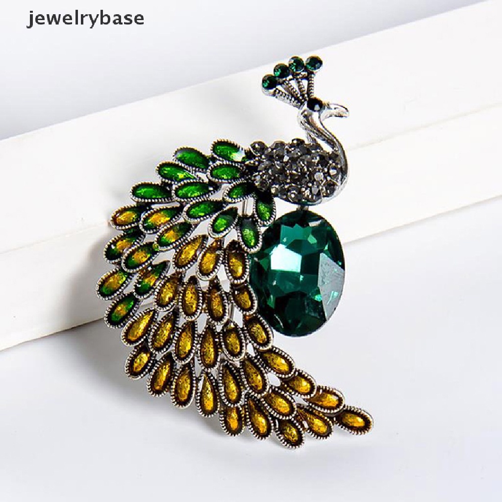 1 Pc Bros Bentuk Merak Aksen Berlian Imitasi Warna Hijau Untuk Wanita