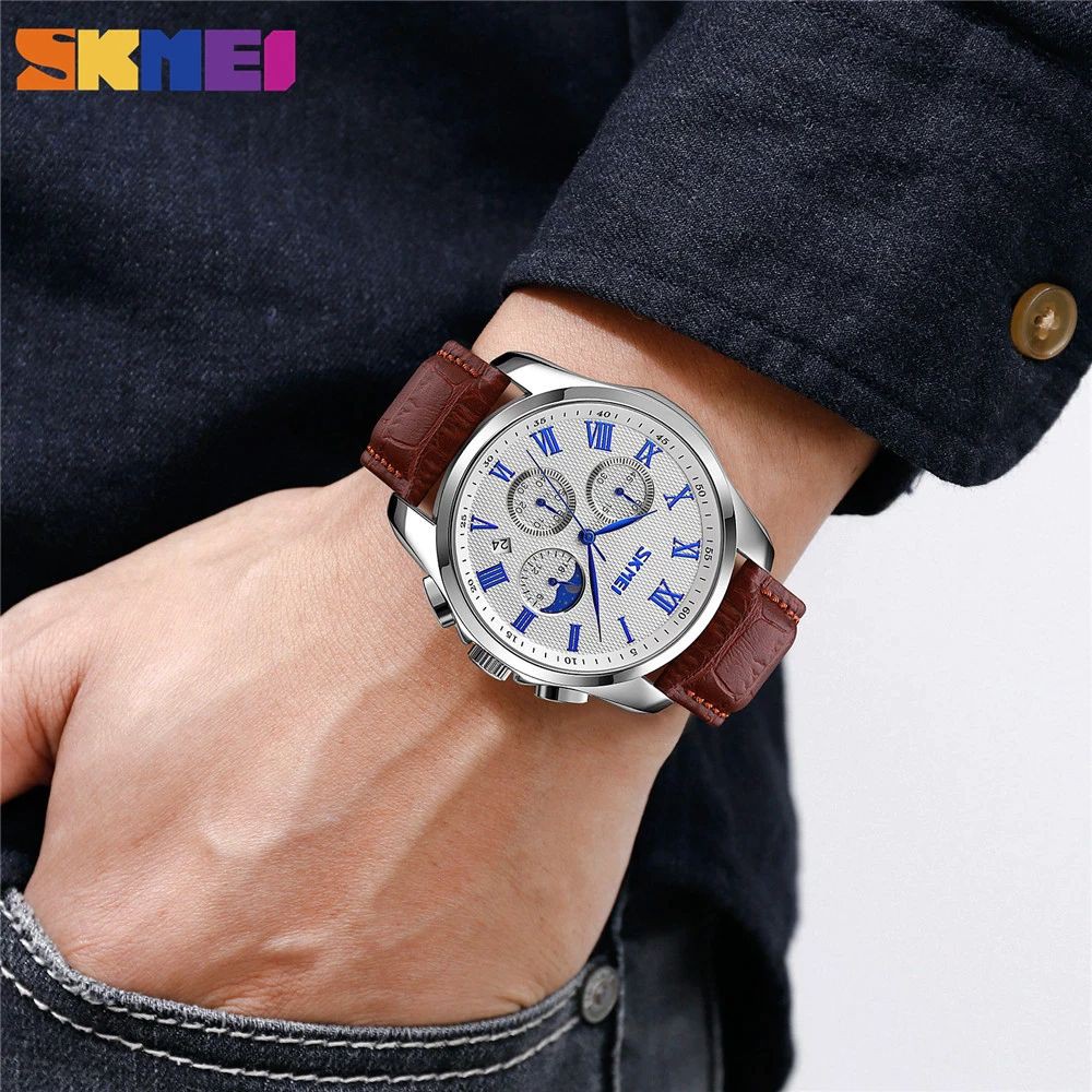 SKMEI 9260 Jam Tangan Pria Analog Chronograph Casual Quartz Tali Kulit WATCHKITE WKOS