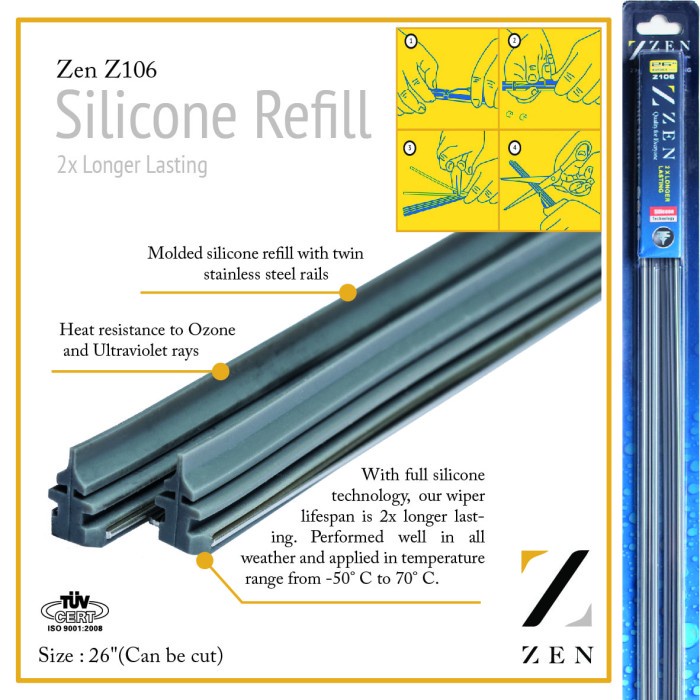 Zen Silicone Wiper Refill 26&quot; 2 pcs Karet Silikon Isi Ulang Wiper Z106