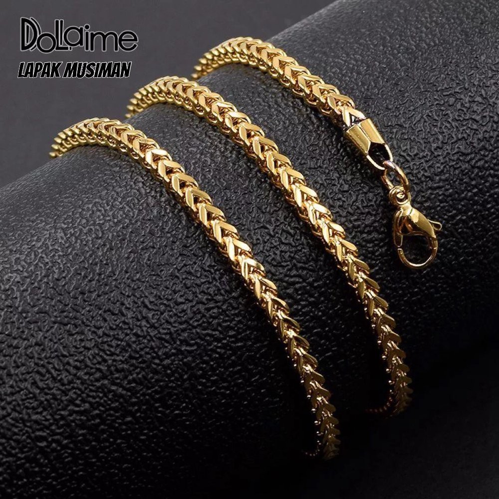 [Bayar di Tempat] KALUNG TITANIUM PRIA WARNA EMAS GOLD MODEL CUBA LINK