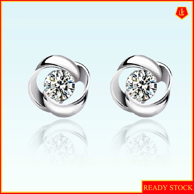 [Ready Stock]925 Silver Retro Rotating Diamond Stud Earrings