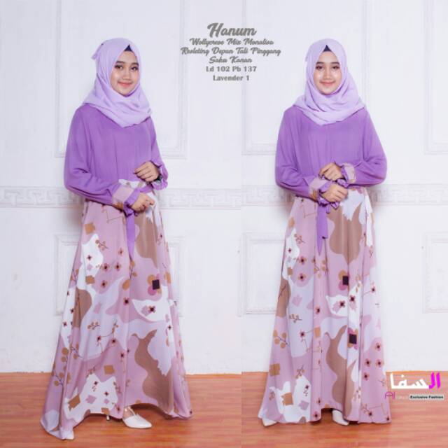 Hanum Dress Gamis Wollycrepe Mix Monalisa original Alsava