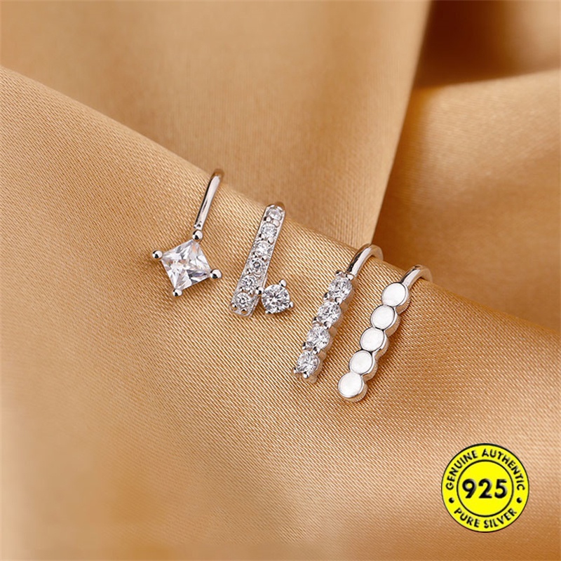 Anting Klip Tanpa Tindik Aksen Berlian Bahan S925 Silver Untuk Wanita