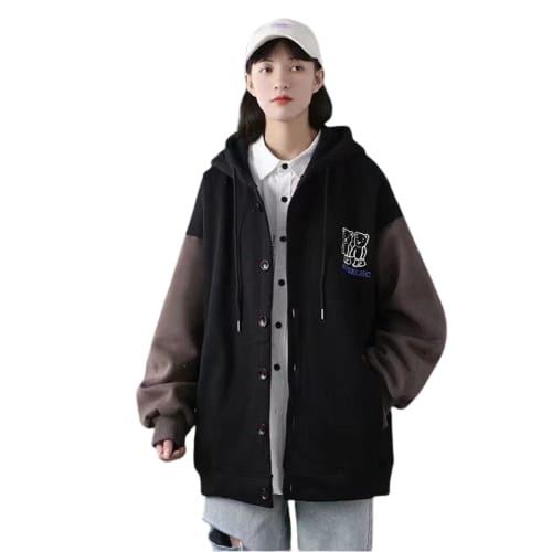 Supkehc Varsity Jaket Oversize Wanita | jacket Hoodie Wanita Korean Style | Hoodie buton Kekinian