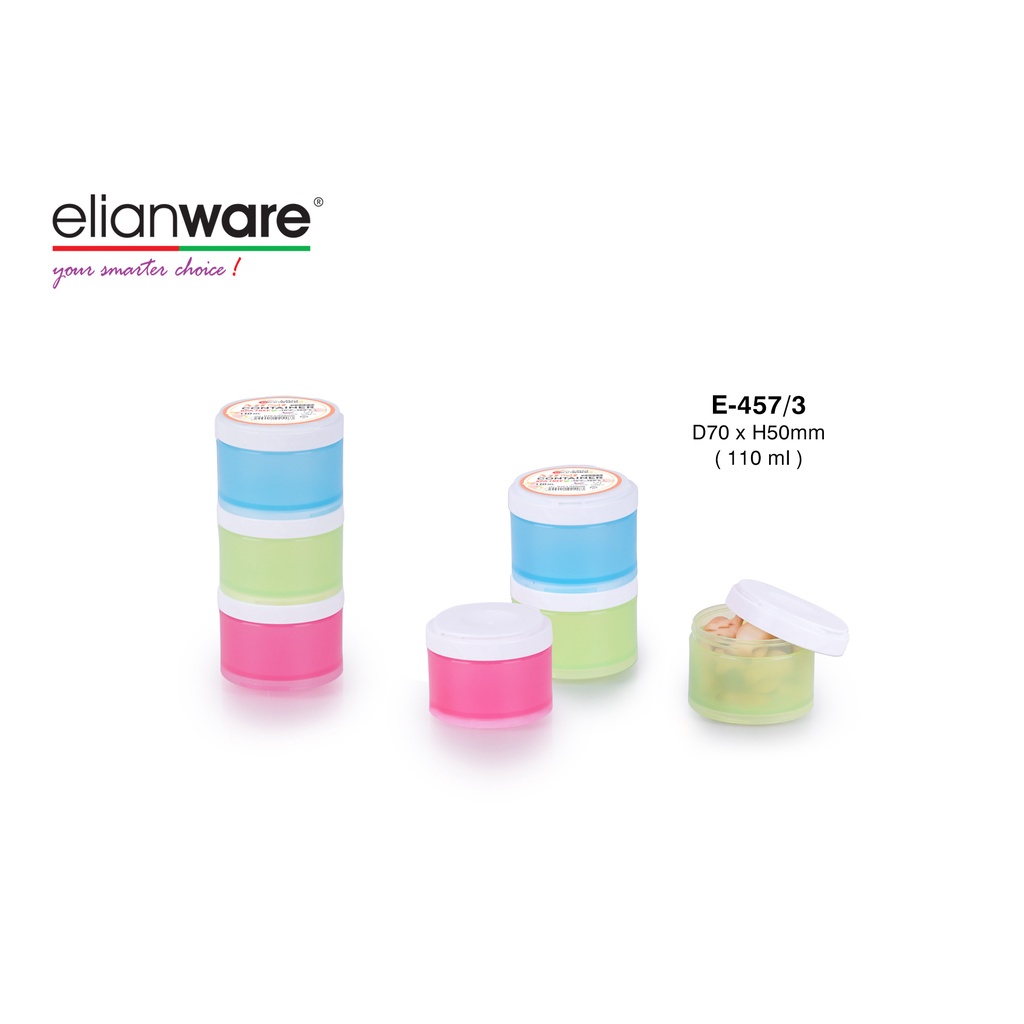 Elianware 110ml Colourful Round Food Container Candy Snacks Storage Toples Makanan 3 PCS E-457/3