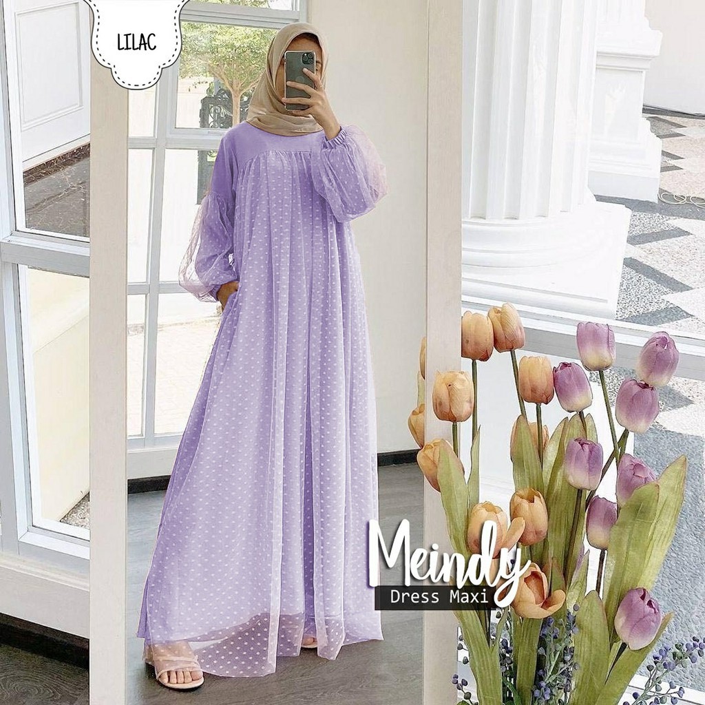 MX MEINDY / MAXI MEINDY MOSCREPE TILEDOT / GAMIS WANITA BRUKAT BAHAN MOSCREPE KOMBI TILE DOT