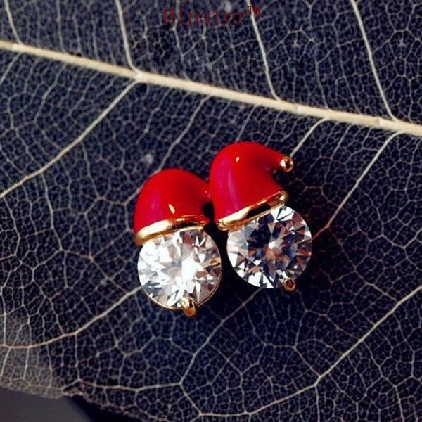 Anting Tusuk Zircon Bentuk Topi Santa Claus Lapis Emas 18K M3067