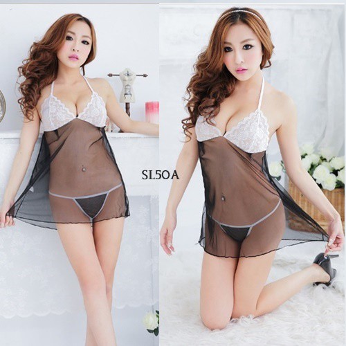 [PALING LARIS] LINGERIE SEXY BAJU TIDUR WANITA NIGHTGOWN LACE HITAM SL50A