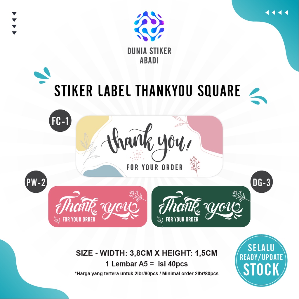 

Stiker Label Thankyou Square (3,5x1,5cm) - Isi 80 lbr/pcs