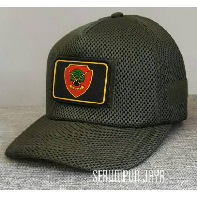 TOPI LINMAS - TOPI LINMAS JARING VELCRO HIJAU ARMY + PATCH LINMAS