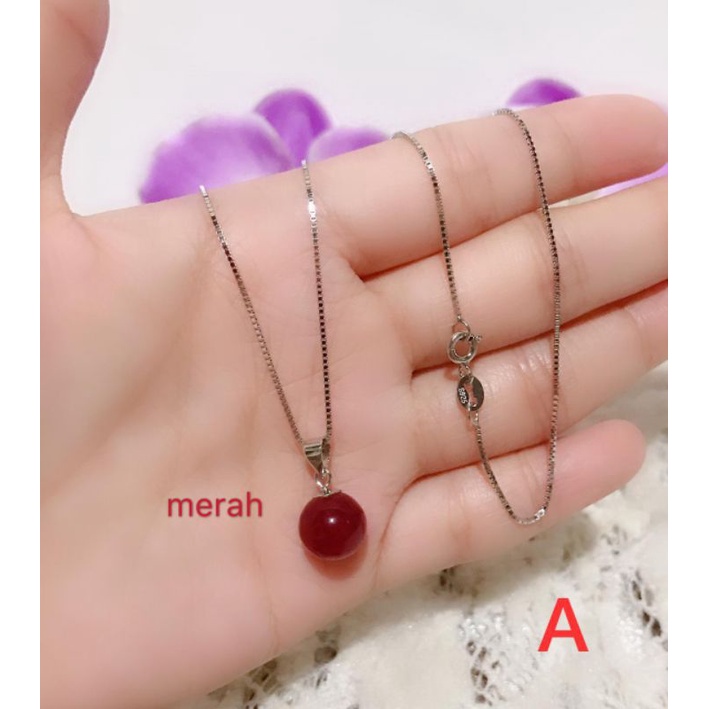 kalung perak asli silver 925 lapis emas putih liontin giok asli model baru ready