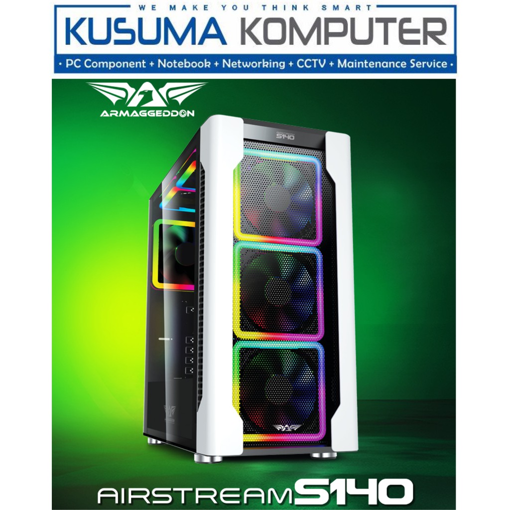 Armaggeddon Airstream S140 E-ATX + 2 Fan Aura RGB Casing PC Gaming