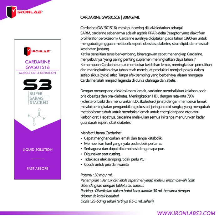 {cantikstore} SARM SARMS CARDARINE GW501516 GW 501516 IRONLABS3 / 30 ML / 30 MG  Limited