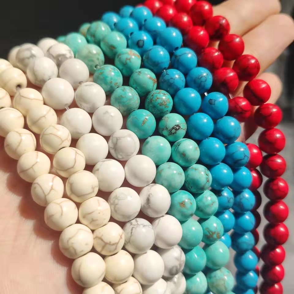 Manik-manik batu pirus alami, aksesoris untuk gelang manik-manik Uk 4-8mm Harga/1String