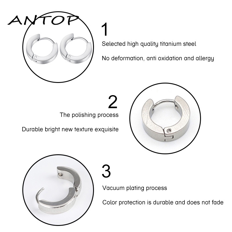 1 Pc Anting Stud Tindik Bahan Stainless Steel Warna Silver Gaya Korea Punk Gothic Untuk Unisex