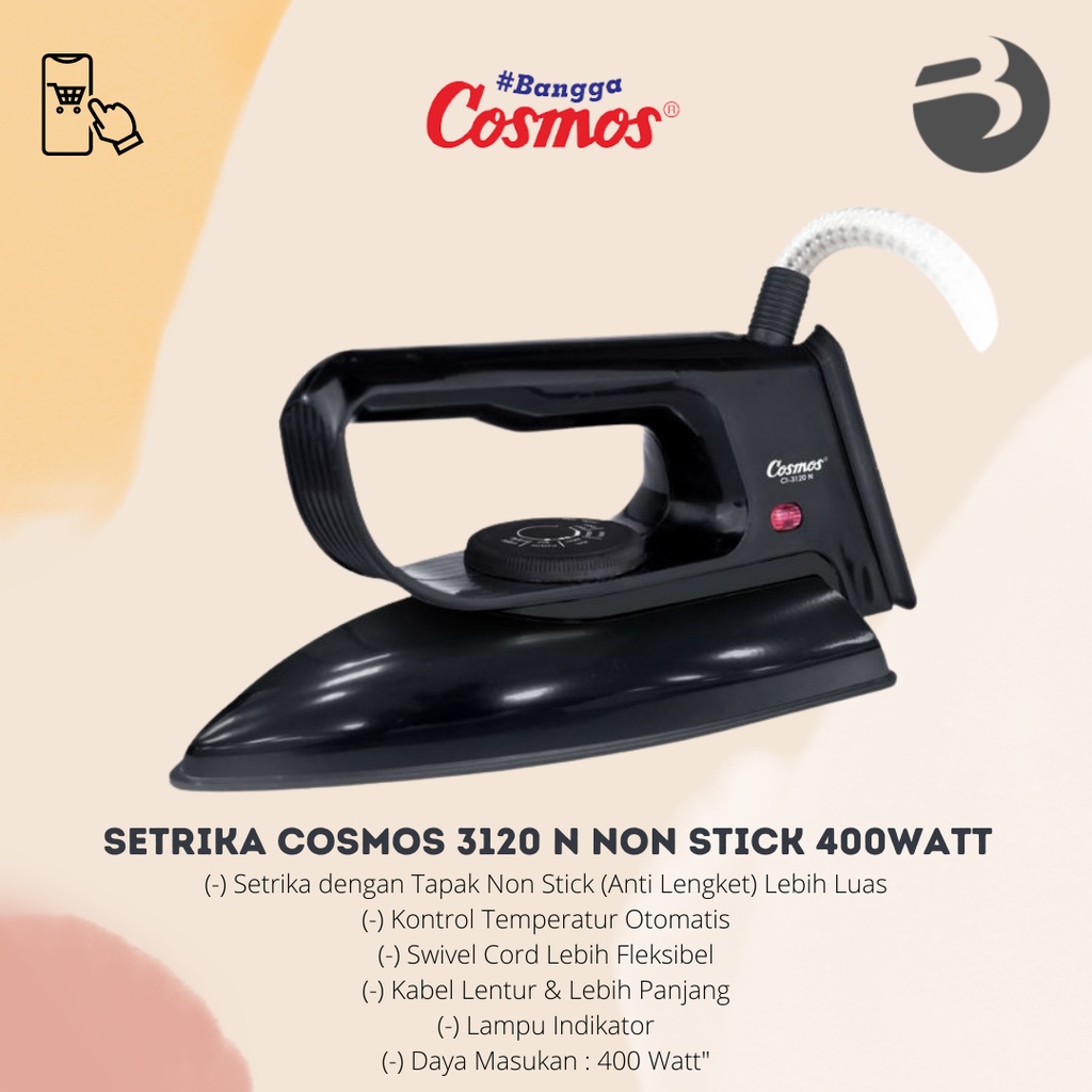 Setrika Cosmos Termurah 3120 N Non Stick 400watt Garansi Resmi