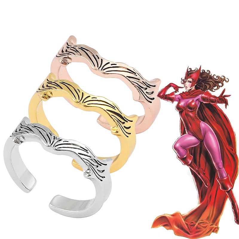 Cincin Model Terbuka Adjustable Desain Scarlet Witch Wanda Untuk Hadiah