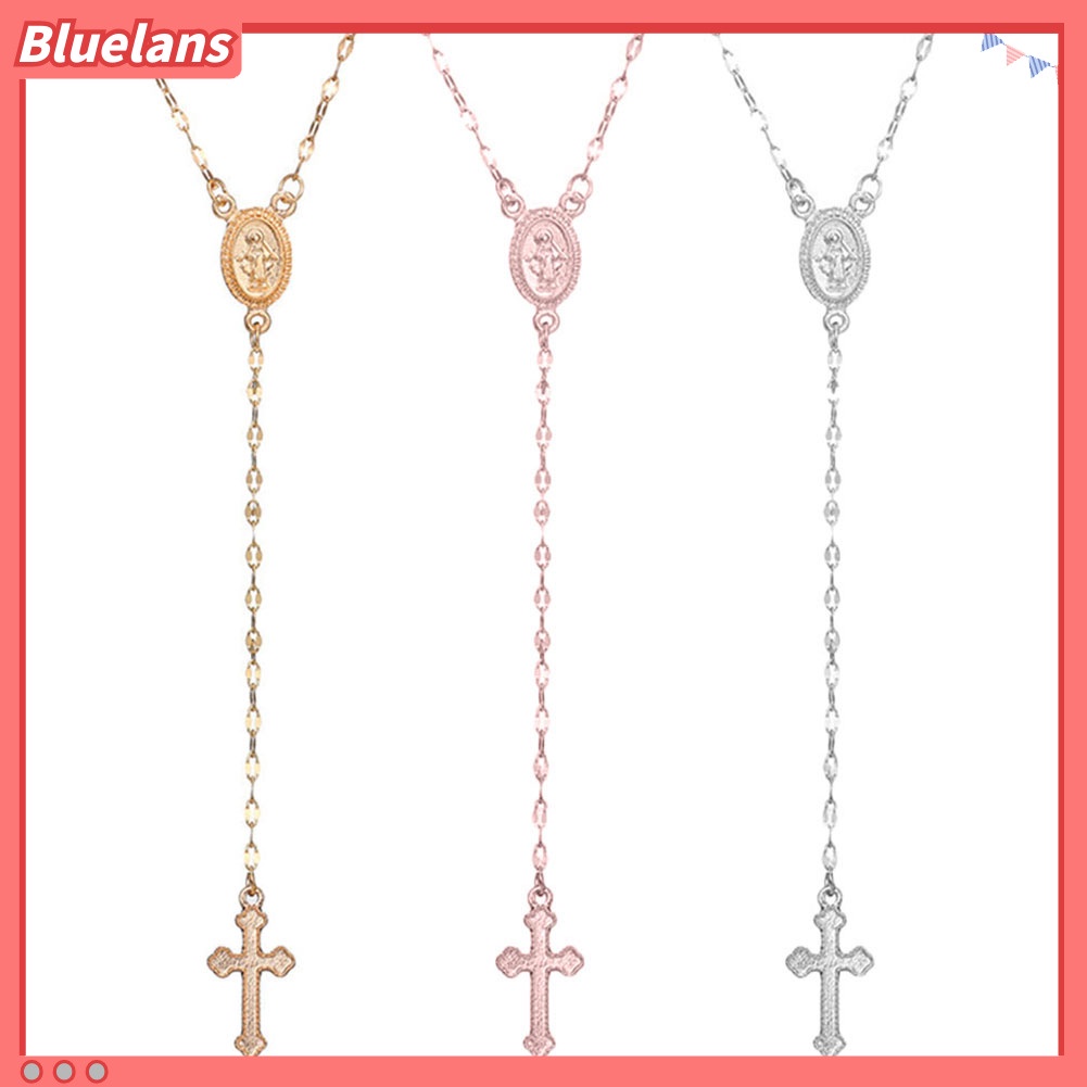 Bluelans Simple Women Cross Virgin Mary Oval Charm Lariat Y Necklace Religious Jewelry Gift